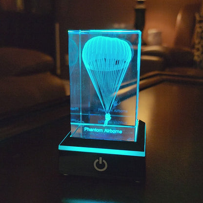 Engraved 3-D Crystal Glass Light Up Cube with Stand